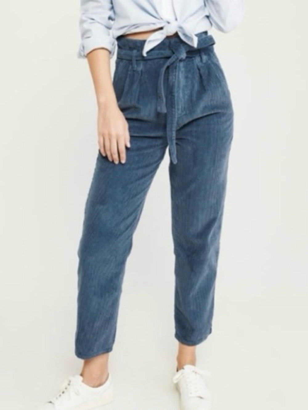 Abercrombie & Fitch Corduroy Paperbag Waist Pants in Slate Blue